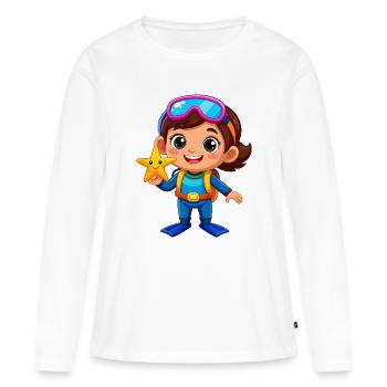 Kawaii Boy in Diving Suit with Starfish – Cute - Women's Premium Organic Long Sleeve Shirt - white - Front - Julia (174cm)