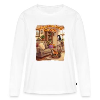 Cat and Dog Looking up to me already - Women's Premium Organic Long Sleeve Shirt - white - Front - Julia (174cm)