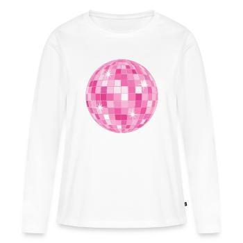 Boule Disco Rose Éclatante - T-shirt manches longues Premium bio Femme - blanc - Devant - Julia (174cm)