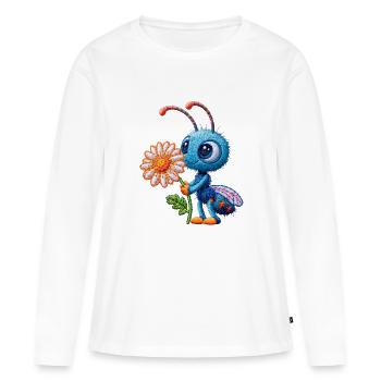 Biene im Stickerei-Look Blume Geschenk - Frauen Premium Bio Langarmshirt - Weiß - Vorne - Julia (174cm)