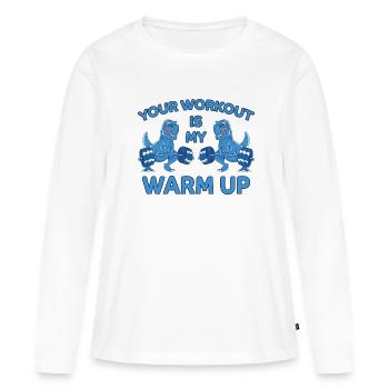 Entraînement Échauffement T-Rex Dinosaur Fitness Cadeau - T-shirt manches longues Premium bio Femme - blanc - Devant - Julia (174cm)