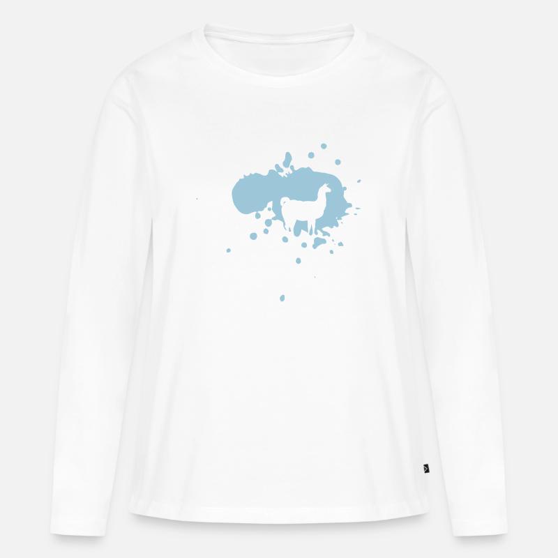 Lama im Farbklecks - Frauen Premium Bio Langarmshirt - Weiß