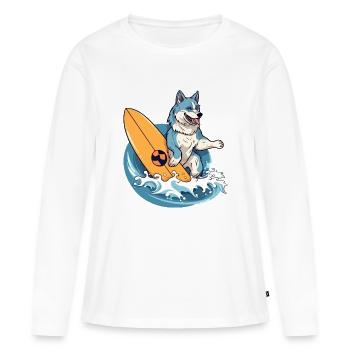 Momo le loup surfeur - T-shirt manches longues Premium bio Femme - blanc - Devant - Julia (174cm)