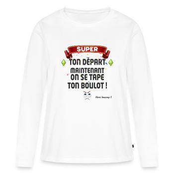 Collègue Départ Cadeau Humour Boulot - T-shirt manches longues Premium bio Femme - blanc - Devant - Julia (174cm)