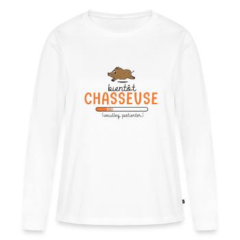chasseur bientôt chasseuse chasseuses en cours - T-shirt manches longues Premium bio Femme - blanc - Devant - Julia (174cm)