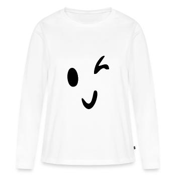 sourire et faire un clin d’œil - T-shirt manches longues Premium bio Femme - blanc - Devant - Julia (174cm)