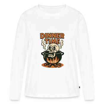 Wütender Totenkopf im Kochtopf zum Abendessen - Frauen Premium Bio Langarmshirt - Weiß - Vorne - Julia (174cm)