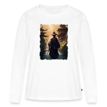 Samurai Japanischer Tempel Wasserfall - Frauen Premium Bio Langarmshirt - Weiß - Vorne - Julia (174cm)