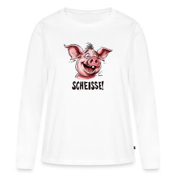 Merde, un petit cochon - T-shirt manches longues Premium bio Femme - blanc - Devant - Julia (174cm)
