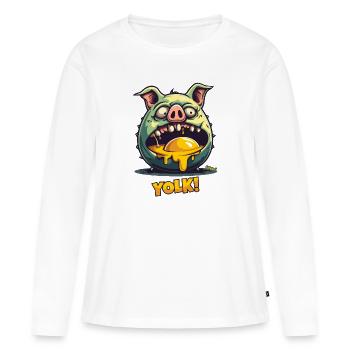 Zombie pig devours egg yolk - Women's Premium Organic Long Sleeve Shirt - white - Front - Julia (174cm)