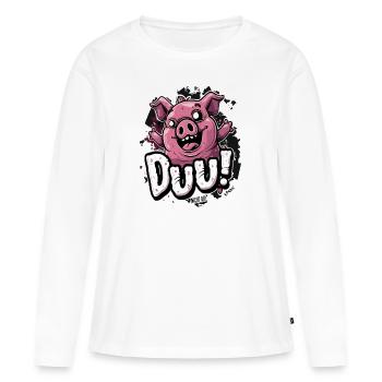 Toi, mais pas toi : Petit cochon coquin - T-shirt manches longues Premium bio Femme - blanc - Devant - Julia (174cm)