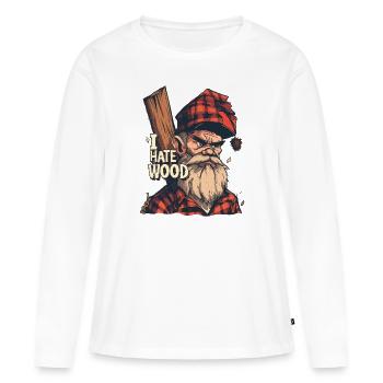 Je déteste le bois : bûcheron en colère sans hache - T-shirt manches longues Premium bio Femme - blanc - Devant - Julia (174cm)