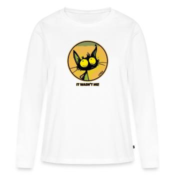 Le chat innocent et cool : « Ce n’était pas moi ! » - T-shirt manches longues Premium bio Femme - blanc - Devant - Julia (174cm)