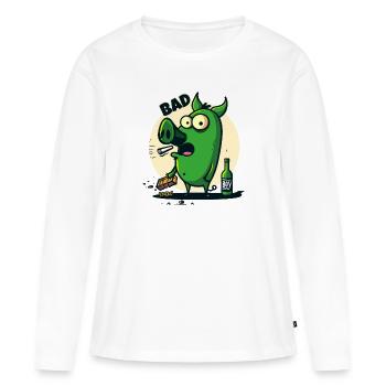 Le cochon de dessin animé cool est un mauvais garçon - T-shirt manches longues Premium bio Femme - blanc - Devant - Julia (174cm)