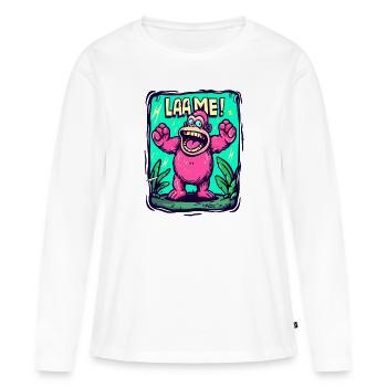 Pink und Grüner Cartoon-Gorilla: Lahm! - Frauen Premium Bio Langarmshirt - Weiß - Vorne - Julia (174cm)