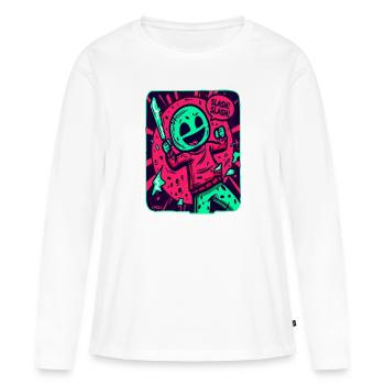 Le sympathique slasher du quartier - T-shirt manches longues Premium bio Femme - blanc - Devant - Julia (174cm)