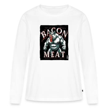 Viande de bacon Musculation de porc forte - T-shirt manches longues Premium bio Femme - blanc - Devant - Julia (174cm)
