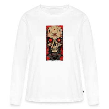 Crâne de cyborg d’horreur - T-shirt manches longues Premium bio Femme - blanc - Devant - Julia (174cm)
