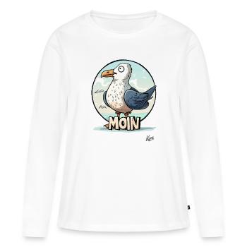Funny seagull says "Moin" - Women's Premium Organic Long Sleeve Shirt - white - Front - Julia (174cm)