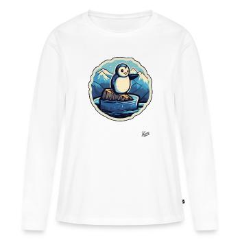 Mignon petit pingouin sur une banquise - T-shirt manches longues Premium bio Femme - blanc - Devant - Julia (174cm)