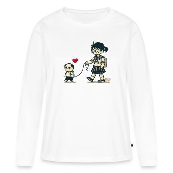 Otaku japonais marchant avec une écolière - T-shirt manches longues Premium bio Femme - blanc - Devant - Julia (174cm)