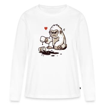Un petit gorille renverse du café - T-shirt manches longues Premium bio Femme - blanc - Devant - Julia (174cm)