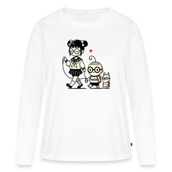 écolière japonaise, petit frèreavec chien - T-shirt manches longues Premium bio Femme - blanc - Devant - Julia (174cm)