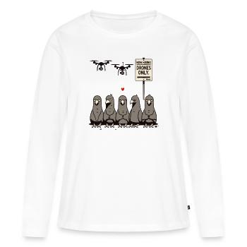 Pigeons unemployed – drones take over - Women's Premium Organic Long Sleeve Shirt - white - Front - Julia (174cm)
