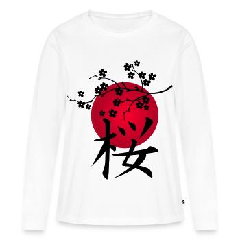Japanische Kirsche schwarz und rote Sonne - Frauen Premium Bio Langarmshirt - Weiß - Vorne - Julia (174cm)