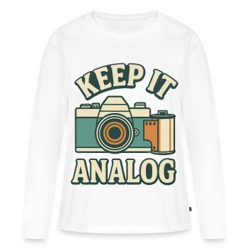Bleib analog - Frauen Premium Bio Langarmshirt - Weiß - Vorne - Julia (174cm)
