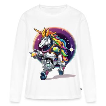 Rainbowunicorn dans l’armure astro - T-shirt manches longues Premium bio Femme - blanc - Devant - Julia (174cm)