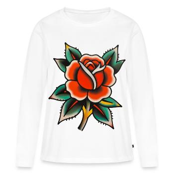 Rose Tatouée Classique - T-shirt manches longues Premium bio Femme - blanc - Devant - Julia (174cm)