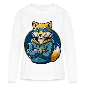 Logo clipart de mascotte Kawaii de la mascotte de Renard Arctique Kawaii - T-shirt manches longues Premium bio Femme - blanc - Devant - Julia (174cm)