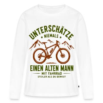 Unterschätze niemals alten Mann mit Fahrrad - Frauen Premium Bio Langarmshirt - Weiß - Vorne - Julia (174cm)