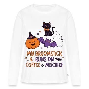 My Broomstick Runs On Coffee - Funny Halloween - Women's Premium Organic Long Sleeve Shirt - white - Front - Julia (174cm)