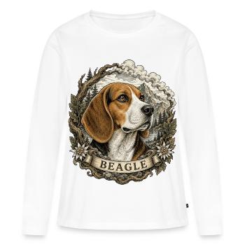 Beagle de style vintage avec un paysage montagneux - T-shirt manches longues Premium bio Femme - blanc - Devant - Julia (174cm)