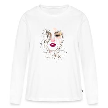 Watercolor woman face - watercolor female face - Women's Premium Organic Long Sleeve Shirt - white - Front - Julia (174cm)