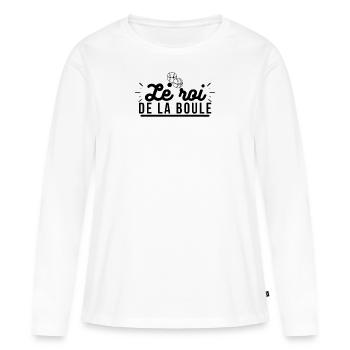 le roi de la boule. t shirt pétanque bouliste - T-shirt manches longues Premium bio Femme - blanc - Devant - Julia (174cm)