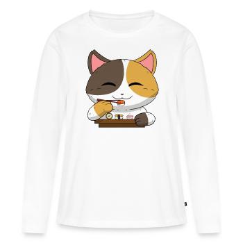 Sushi japonais asiatique Chat I Cadeau - T-shirt manches longues Premium bio Femme - blanc - Devant - Julia (174cm)