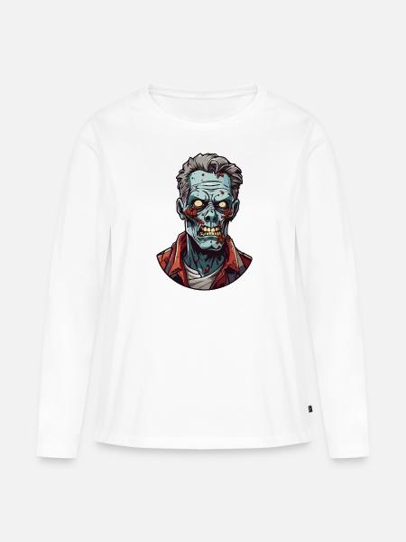 Zombie Head - Frauen Premium Bio Langarmshirt - Weiß