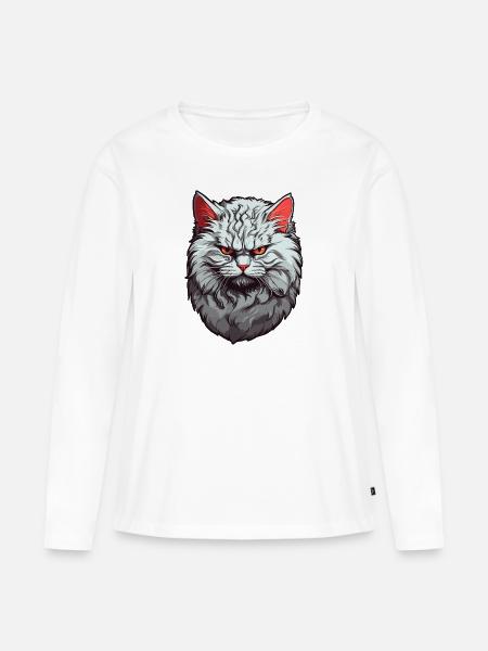 Grumpy Katze Grau - Frauen Premium Bio Langarmshirt - Weiß