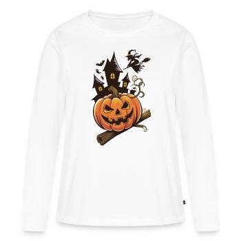 Halloween Kürbis - Frauen Premium Bio Langarmshirt - Weiß - Vorne - Julia (174cm)