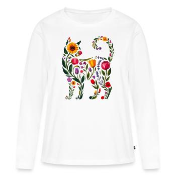 Women's Floral Cat Silhouette - Women's Premium Organic Long Sleeve Shirt - white - Front - Julia (174cm)