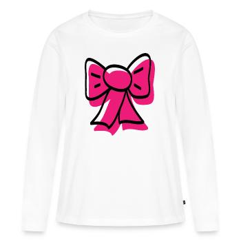 Ruban rose - T-shirt manches longues Premium bio Femme - blanc - Devant - Julia (174cm)