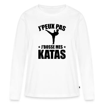 Je Peux Pas Je Bosse Mes Katas - T-shirt manches longues Premium bio Femme - blanc - Devant - Julia (174cm)