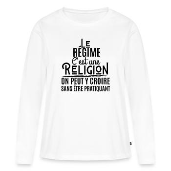 Le régime c'est une religion on peut y croire - T-shirt manches longues Premium bio Femme - blanc - Devant - Julia (174cm)
