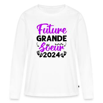 Future grande soeur 2024 bientôt grande soeur - T-shirt manches longues Premium bio Femme - blanc - Devant - Julia (174cm)