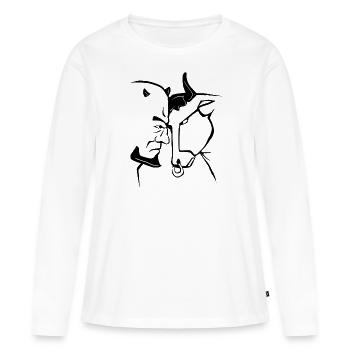 Taureau et diable - T-shirt manches longues Premium bio Femme - blanc - Devant - Julia (174cm)