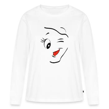 Wink smiley - T-shirt manches longues Premium bio Femme - blanc - Devant - Julia (174cm)