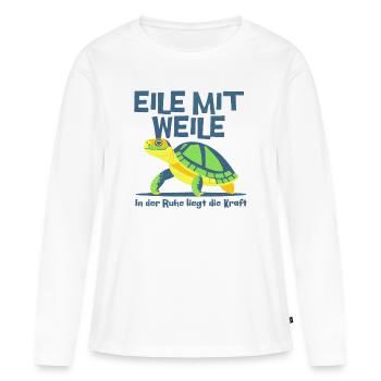 Lustige Schildkröte mit Spruch: Eile mit Weile - Frauen Premium Bio Langarmshirt - Weiß - Vorne - Julia (174cm)
